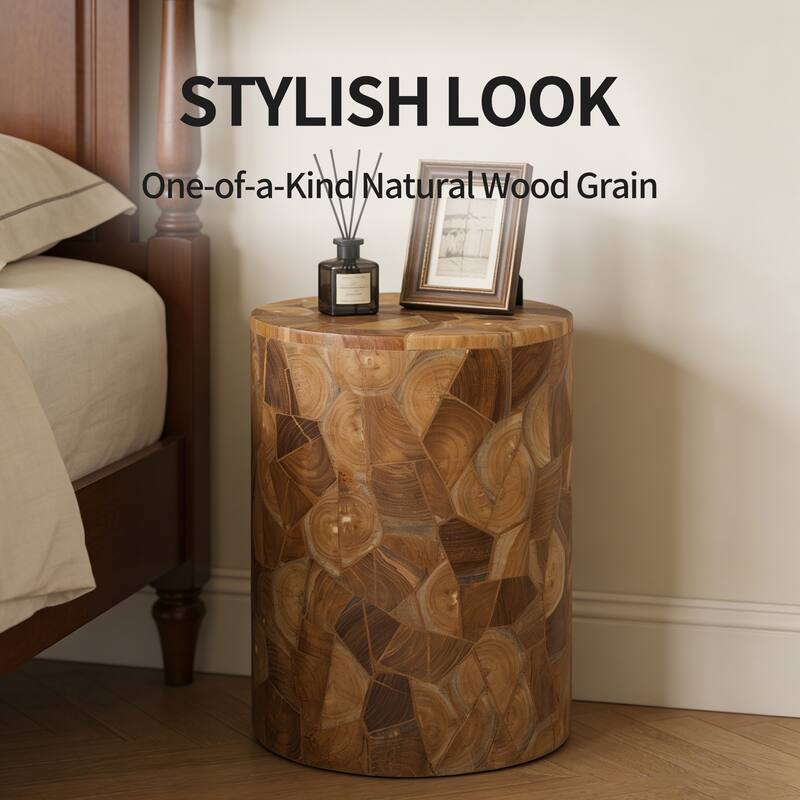 Handcrafted Chips Teak Wood Coffee Table Accent Side Table Stool