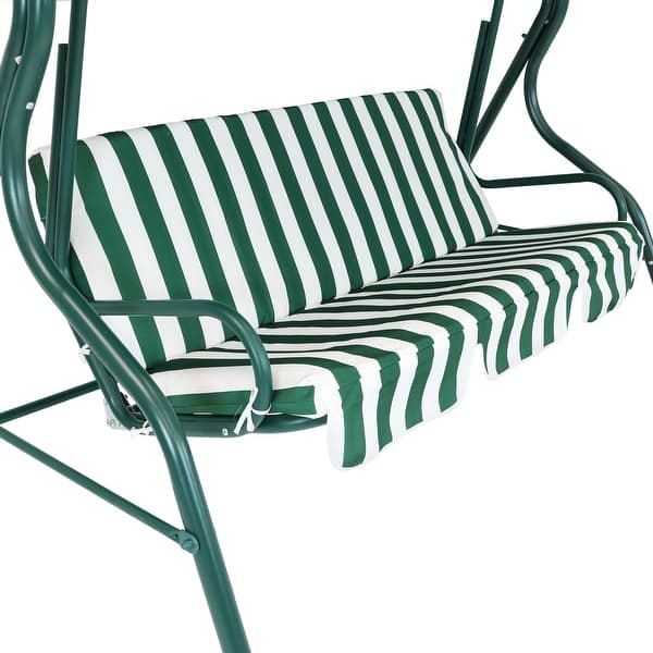 Sunnydaze 3 Person Striped Cushion Seat Outdoor Canopy Porch Sunnydaze 3 Person Striped Cushion
