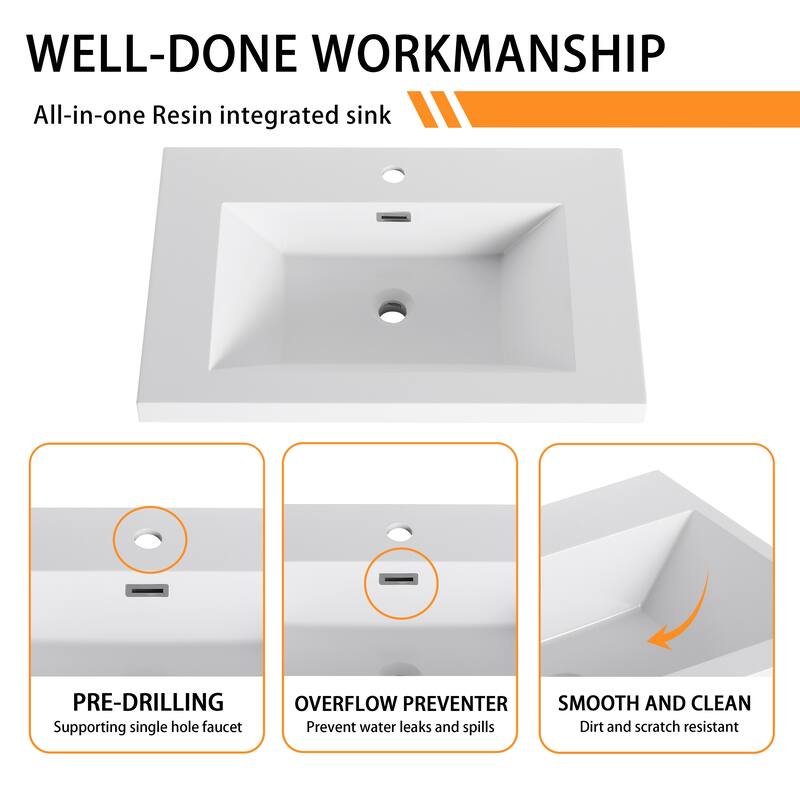 Bathroom Vanity With Sink In 24/30/36 Inch, Freestanding Bathroom Vanity With Soft Close Door and Adjustable Shelf