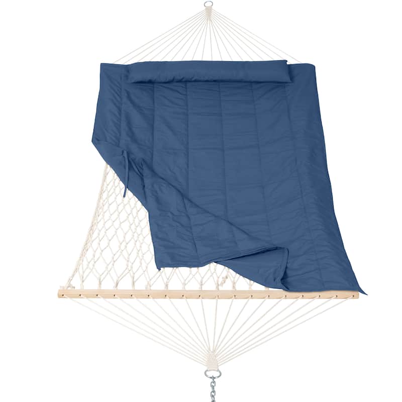 Durable 2 Person Rope Hammock with Polyester Quilted Pad and Pillow - 76*52 - Dark Blue