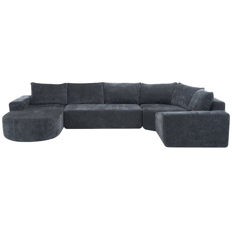 139" Grey U-shaped Modular Sectional Sofa for Living Room