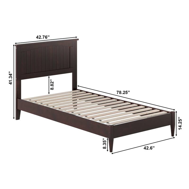Solid Wood Low Profile Platform Bed - Twin Size, Espresso Finish, Modern Bedroom Furniture
