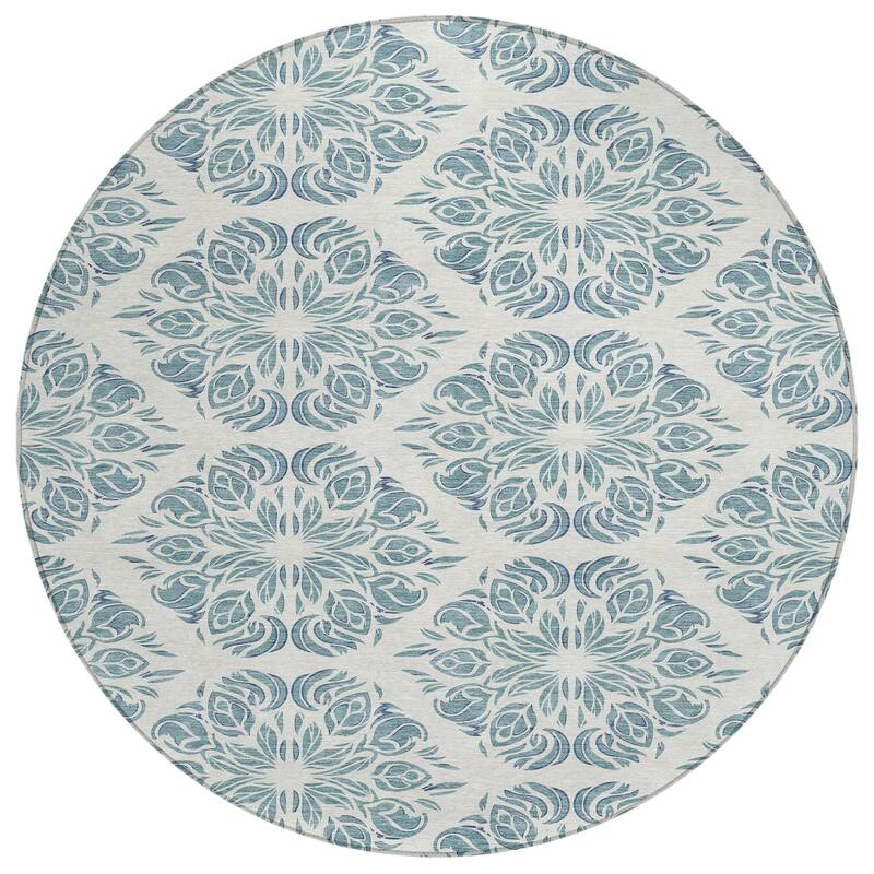 Machine Washable Indoor/ Outdoor Damask Pearl Chantille Rug