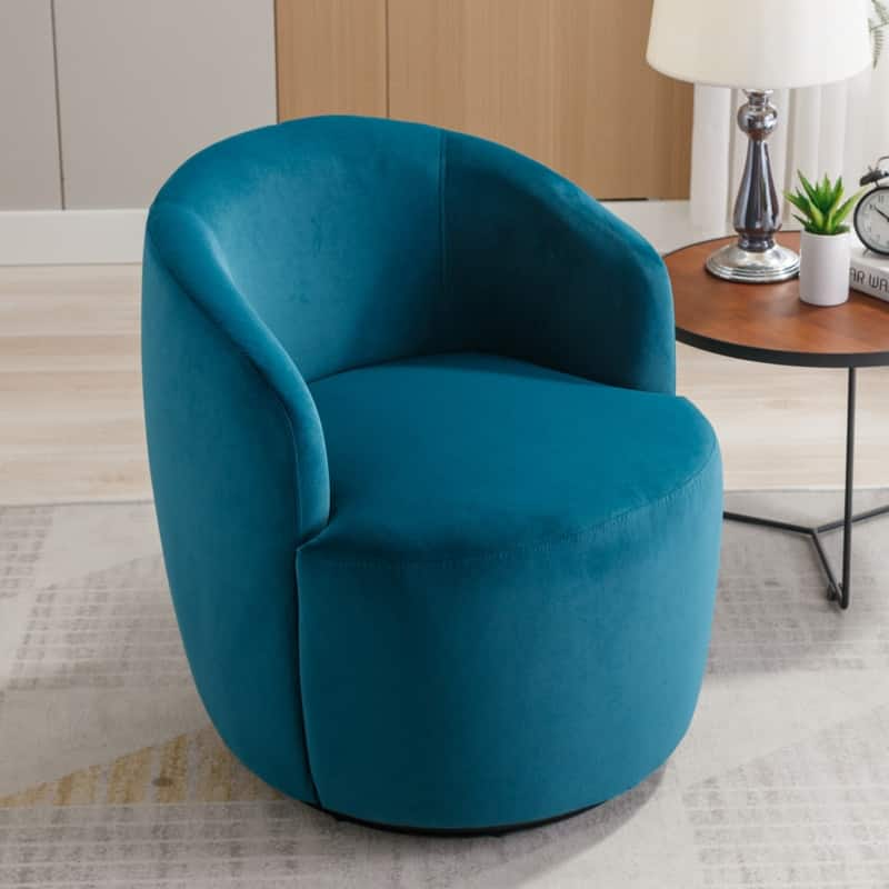 Velvet Fabric Swivel Accent Barrel Chair With Powder Coating Metal Ring