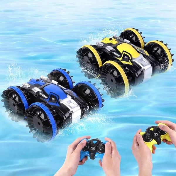 slide 2 of 7, 2 Pack Amphibious RC Car for Kids 2.4 GHz Remote Control Boat Waterproof RC Monster Truck Stunt Car