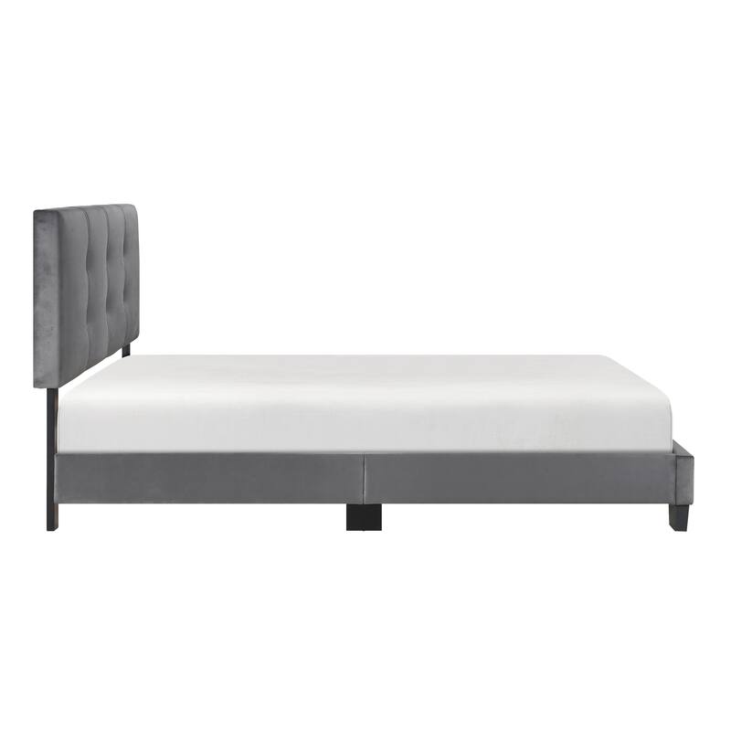 Dark Gray Velvet Upholstered Full Platform Bed with Adjustable Height Headboard
