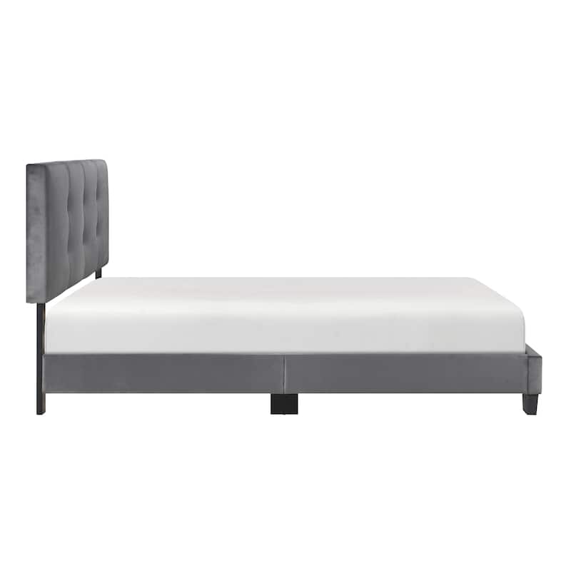 Full Size Velvet Platform Bed with Adjustable Height Headboard and Button Tufted Design