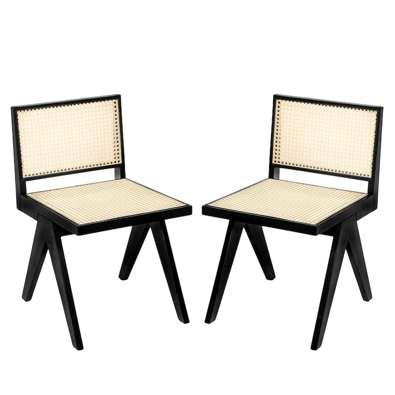 Rattan Dining Chair Set of 2, Armless Side Chairs with Wood Legs