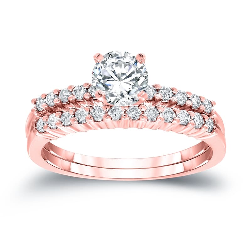 Auriya 14k Gold 1 4/5ctw Round Moissanite Engagement Ring Set - Rose - 9