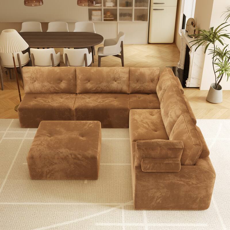 JASIWAY Modern Chaise Lounge Sofa Bed with Movable Ottoman