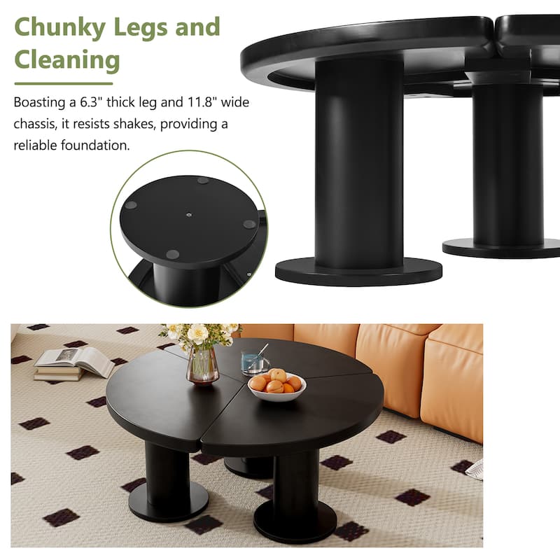 39.4" Round Petal-Shaped Coffee Table with 3 Thick Legs and Sleek Round Edges