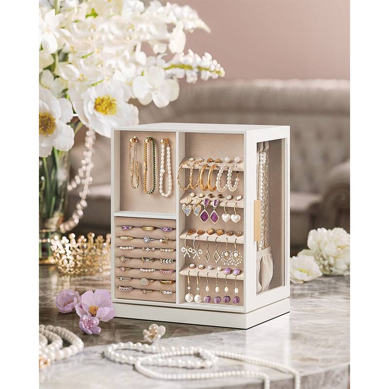 360 Degree MDF Rotating Jewlery Box with 5 Drawers and Metal Handles Perfect for Birthday or Anniversary
