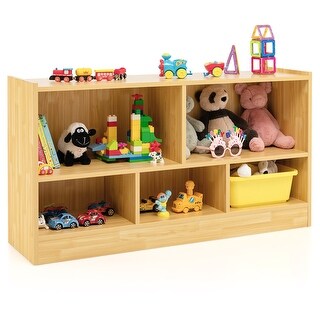 Costway Kids 2-Shelf Bookcase 5-Cube Wood Toy Storage Cabinet