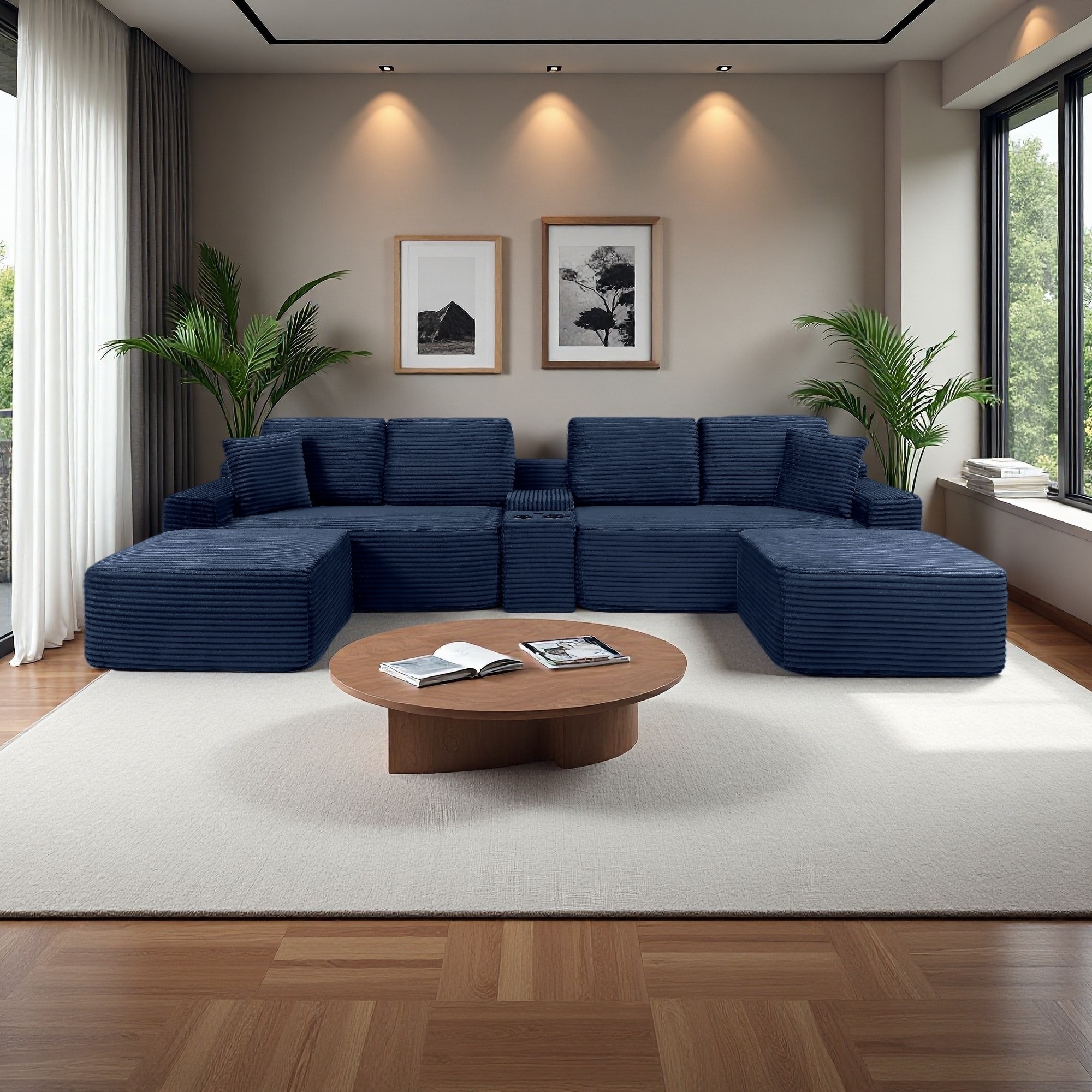 150" Oversized Corduroy U-Shaped Modular Sectional Sofa with Deep Seat & USB