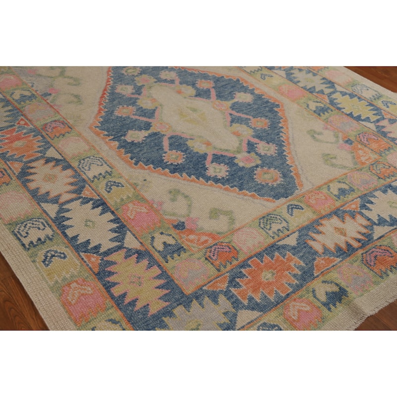 Hand Knotted Oriental 100% Wool Carpet Transitional All-Over Beige & Ivories Oushak Area Rug - 14' 2'' X 6' 1''