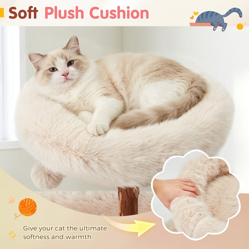 46"H Wood Cat Tree Tower with Scratching Posts, Modern Cat Furniture for Indoor Cats