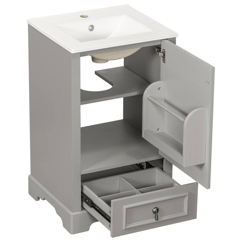 20" Bathroom Vanity with Ceramic Sink, Soft Close Door, Adjustable U-Shaped Shelf
