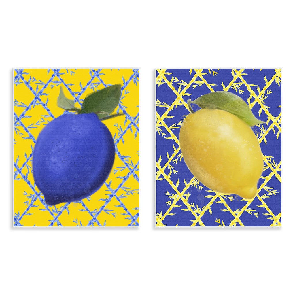 Stupell Bold Blue & Yellow Lemons Wall Plaque Art Design By Matthew Piotrowicz (Set of 2)