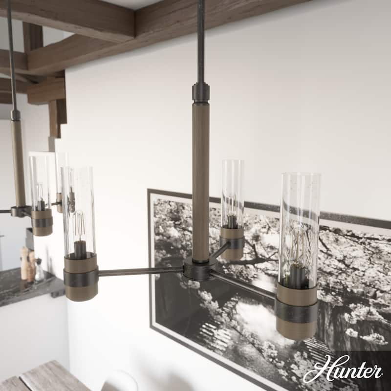 Hunter River Mill Chandelier - Dining Room, Entry - Modern Mountain, Rustic, Round, Industrial - 21" 3 Light - Rustic Iron-French Oak