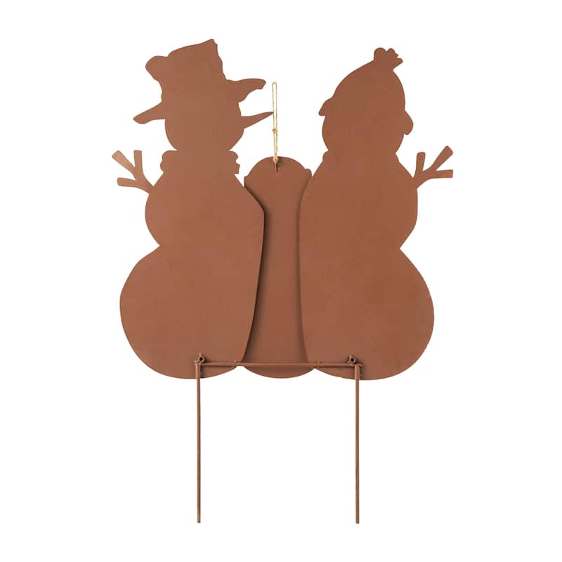 Glitzhome Rusty Metal Snowman Family Yard Stake or Standing Decor or Wall Decor - 30"H