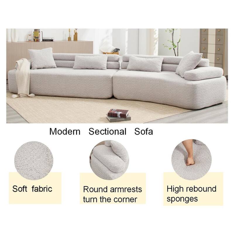 139" Boucle Curved Modular Sectional Sofa, No Assembly