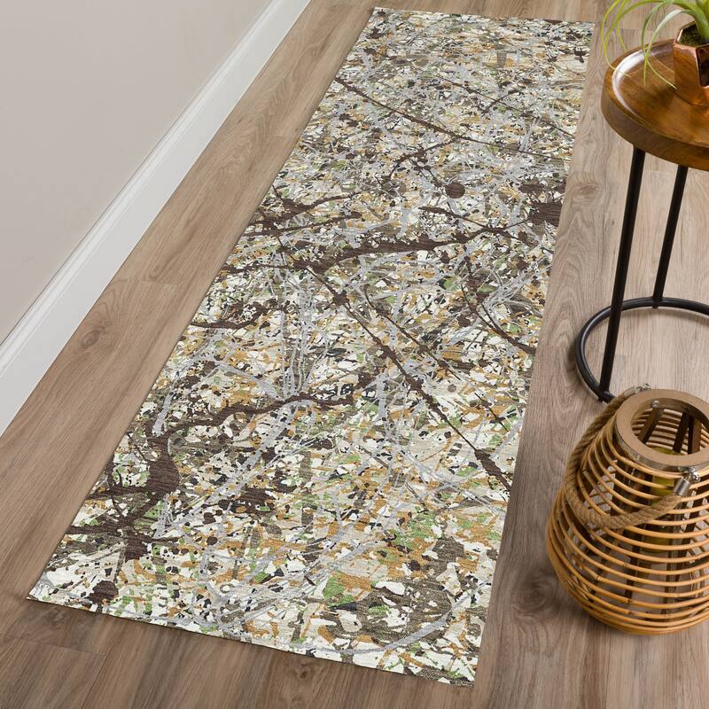 Machine Washable Indoor/ Outdoor Modern Splatter Chantille Rug