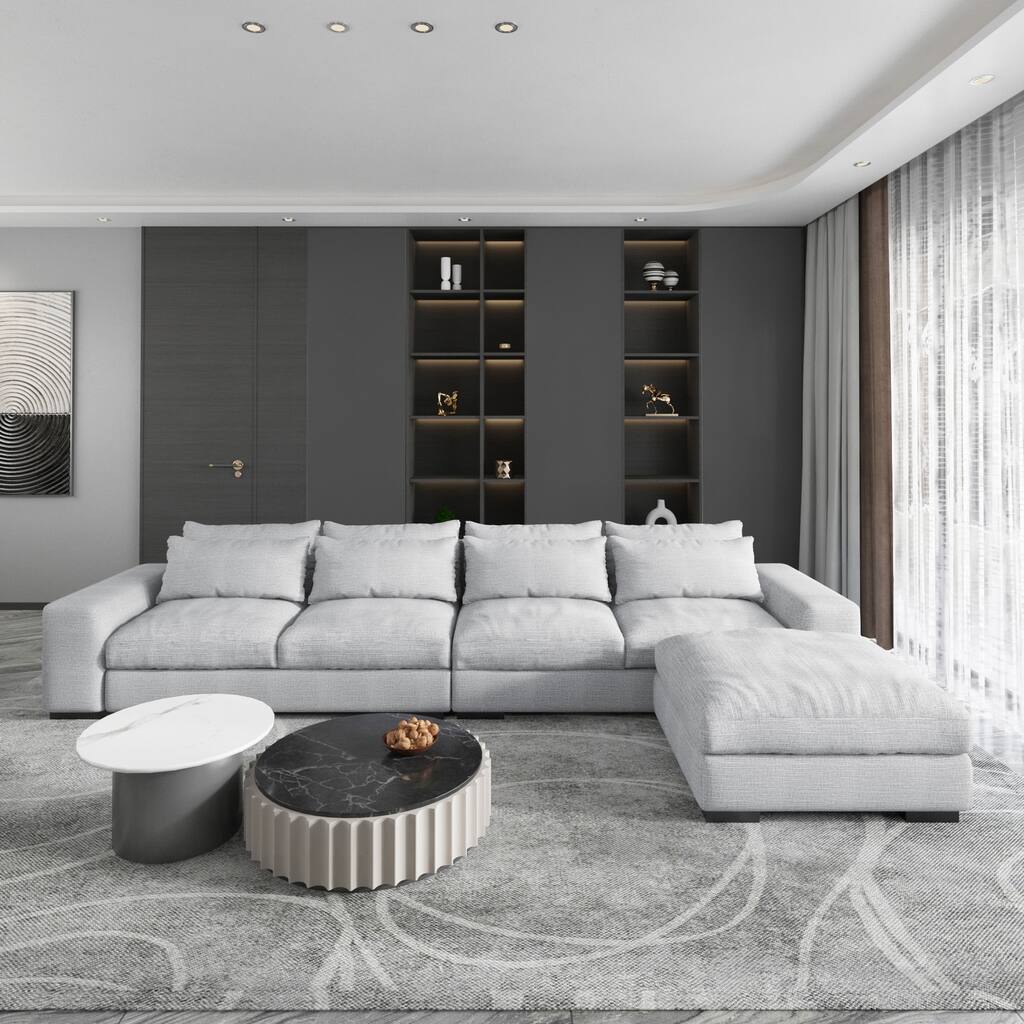 Modern Modular Down Sectional Sofa,Light Grey/Dark Blue