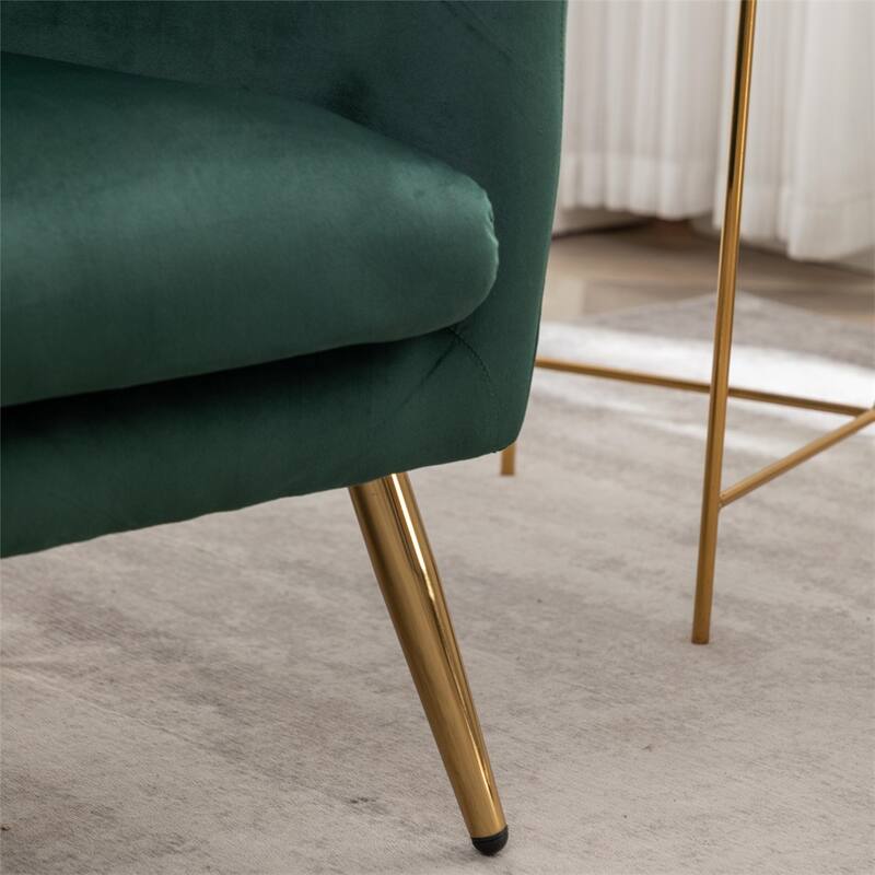 Velvet Wing Back Accent Chair with Button-Tufted and Metal Legs