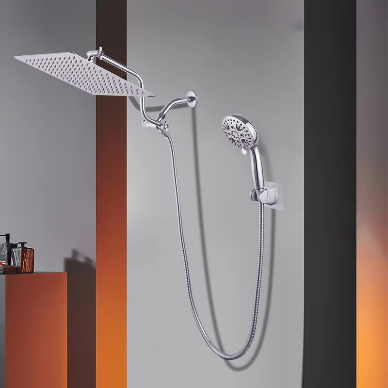 11.6 in. 7-Spray Patterns Dual Wall Mount Dual Shower Heads and Handheld Shower Head