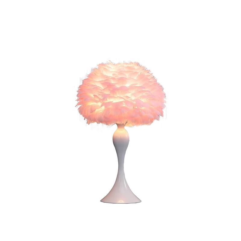 Lily 24 Inch Metal Glam Feather Table Lamp, Candlestick, 40W, Pink, White