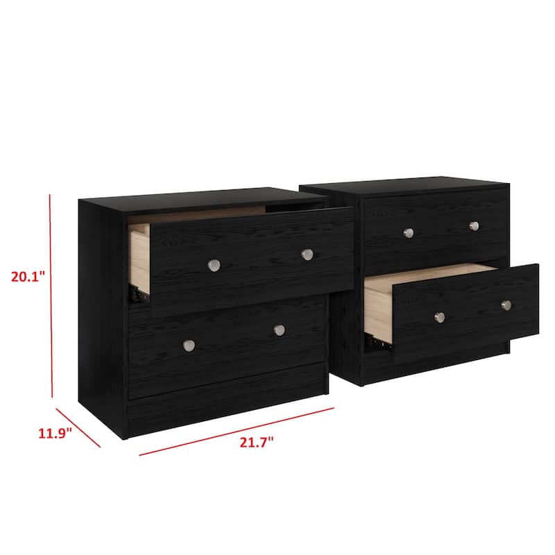 Clayfell Trenton 2-Drawer Nightstand, Set of 2, Modern Side Tables for Bedroom, Brown/Black