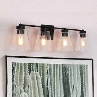 Cionar Modern Farmhouse Black 2/3/4-Light Linear Bathroom Vanity Lights Cylinder Glass Wall Sconces Dimmable