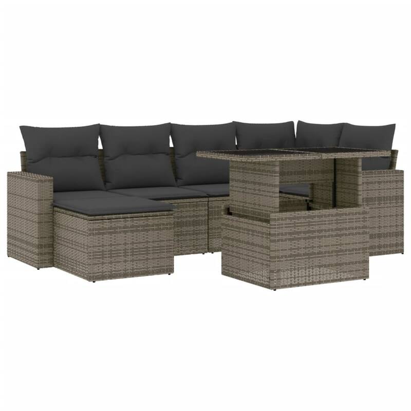 vidaXL Patio Sofa Set with Cushions Outdoor Furniture 7 Piece Poly Rattan - 21.7 x 39.4 x 28.7