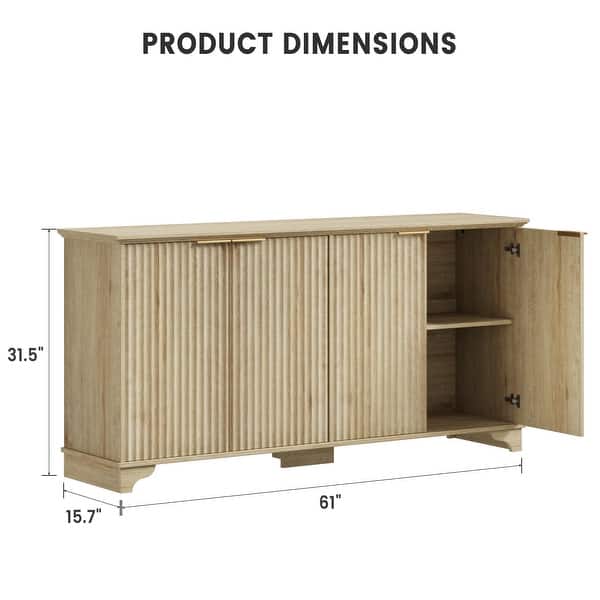 dimension image slide 3 of 5, 61" Large Buffet Sideboard Cabinet with 4 Fluted Doors and Storage - 61x15.7x31.5in