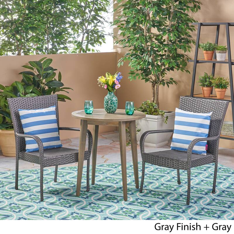 Linwood Outdoor 3 Piece Wood and Wicker Bistro Set by Christopher Knight Home