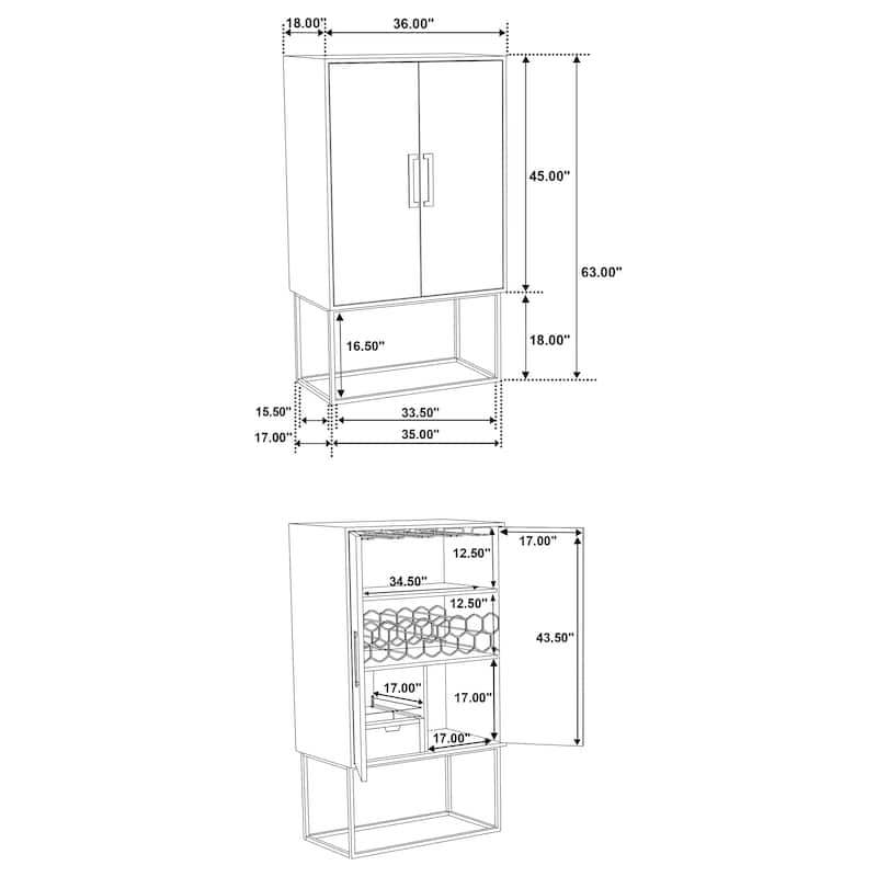 Borman Walnut and Black 2-door Home Bar Cabinet Wine Storage