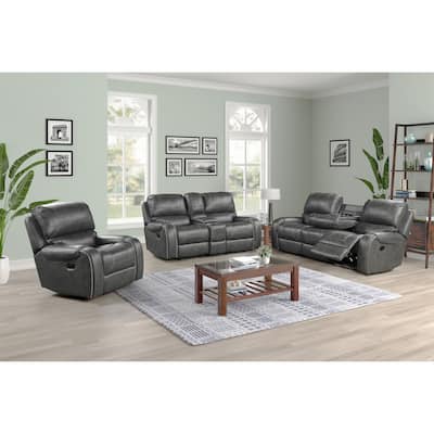 Roundhill Furniture Achern Faux Leather-Air Nailhead Manual Reclining 3-Piece Sofa Set