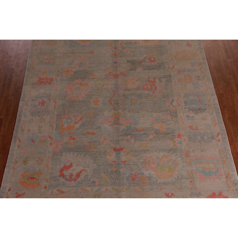 Hand Knotted Oriental 100% Wool Carpet Transitional All-Over Greys & Charcoal Oushak Area Rug - 13' 0'' X 9' 9''