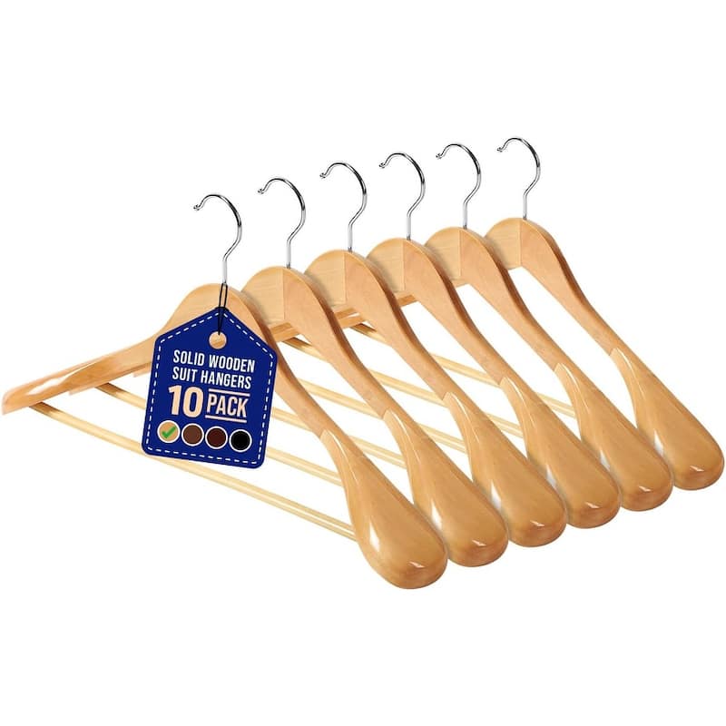 Solid Wooden Hangers for Clothes - Heavy Duty Suit Hanger Set - 12 Pieces