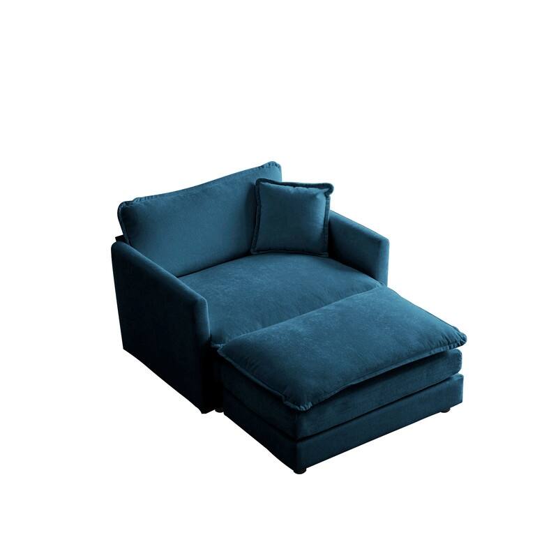 Modern Accent Chair with Ottoman, Living Room Club Chair Chenille Upholstered Armchair , Reading Chair for Bedroom