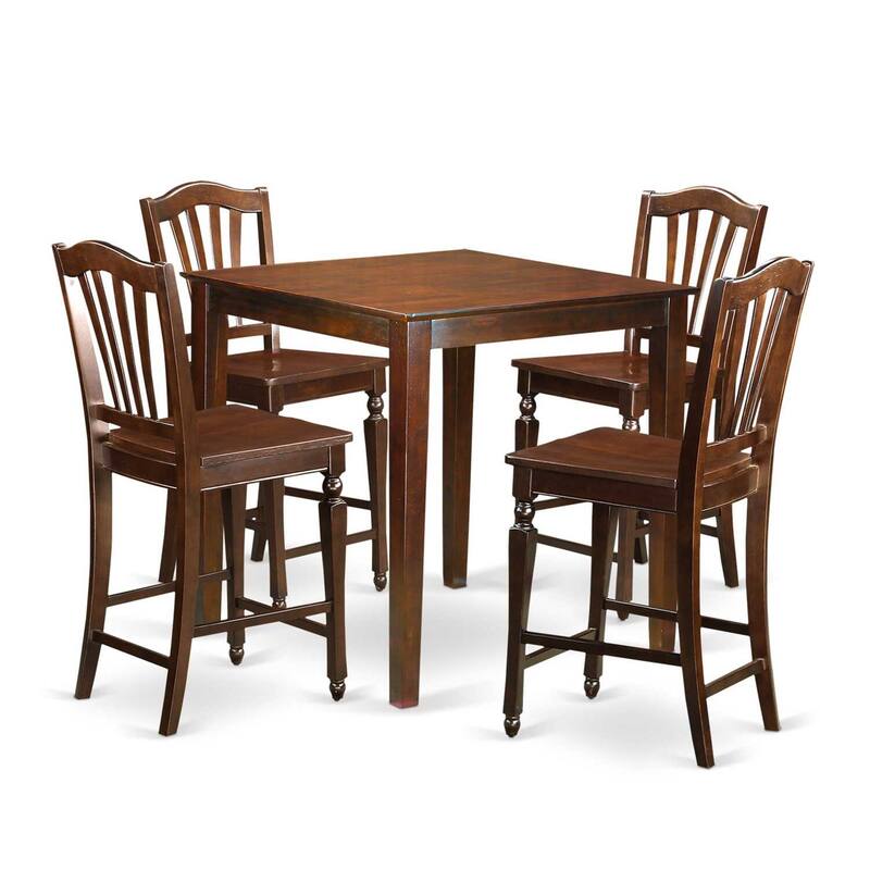 Modern Pub Table & Kitchen Chairs Set - 36" Square Table with 4 Stools - Hardwood Dining Set