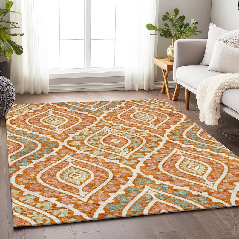Premium Washable Super Soft Diamond Medallions Mayfield Rug - Orange - 8' x 10' - Rectangle