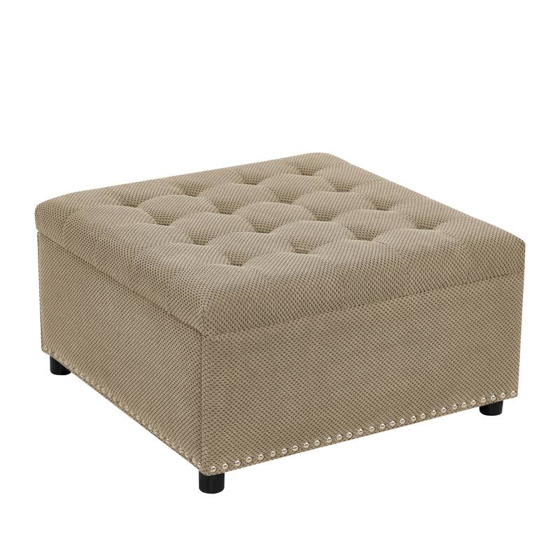 Storage Ottoman,Tufted Footstool, Nailhead Trim Ottoman, Square Storage Ottoman, Upholstered Coffee Table, Bedroom Storage