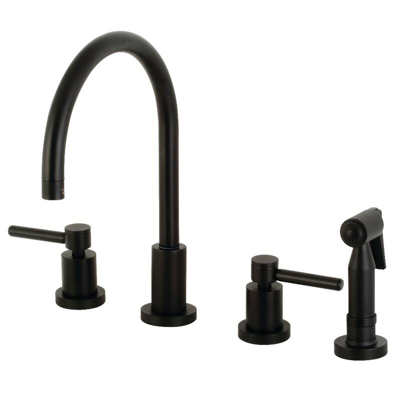 Kingston Brass Concord Deck Mount Widespread Kitchen Faucet with Brass Sprayer - Matte Black