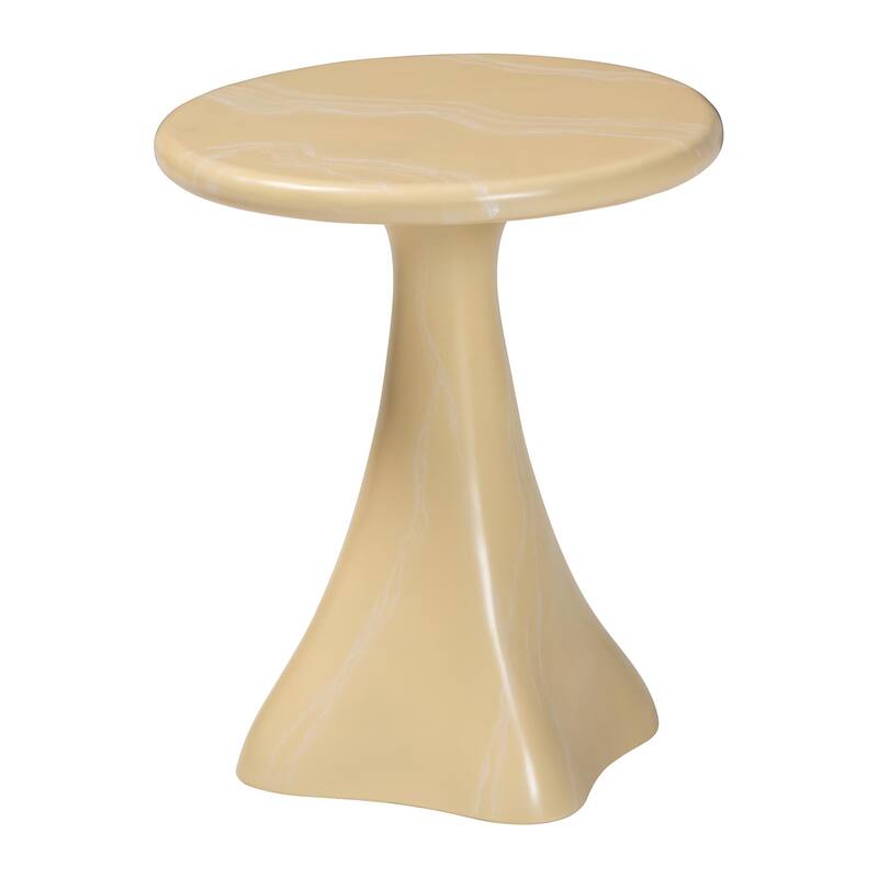 Aponi Marbled Resin End Table - Sculptural Side Table with Round Top and Pedestal Base, Modern Contemporary Statement Furniture - Cream