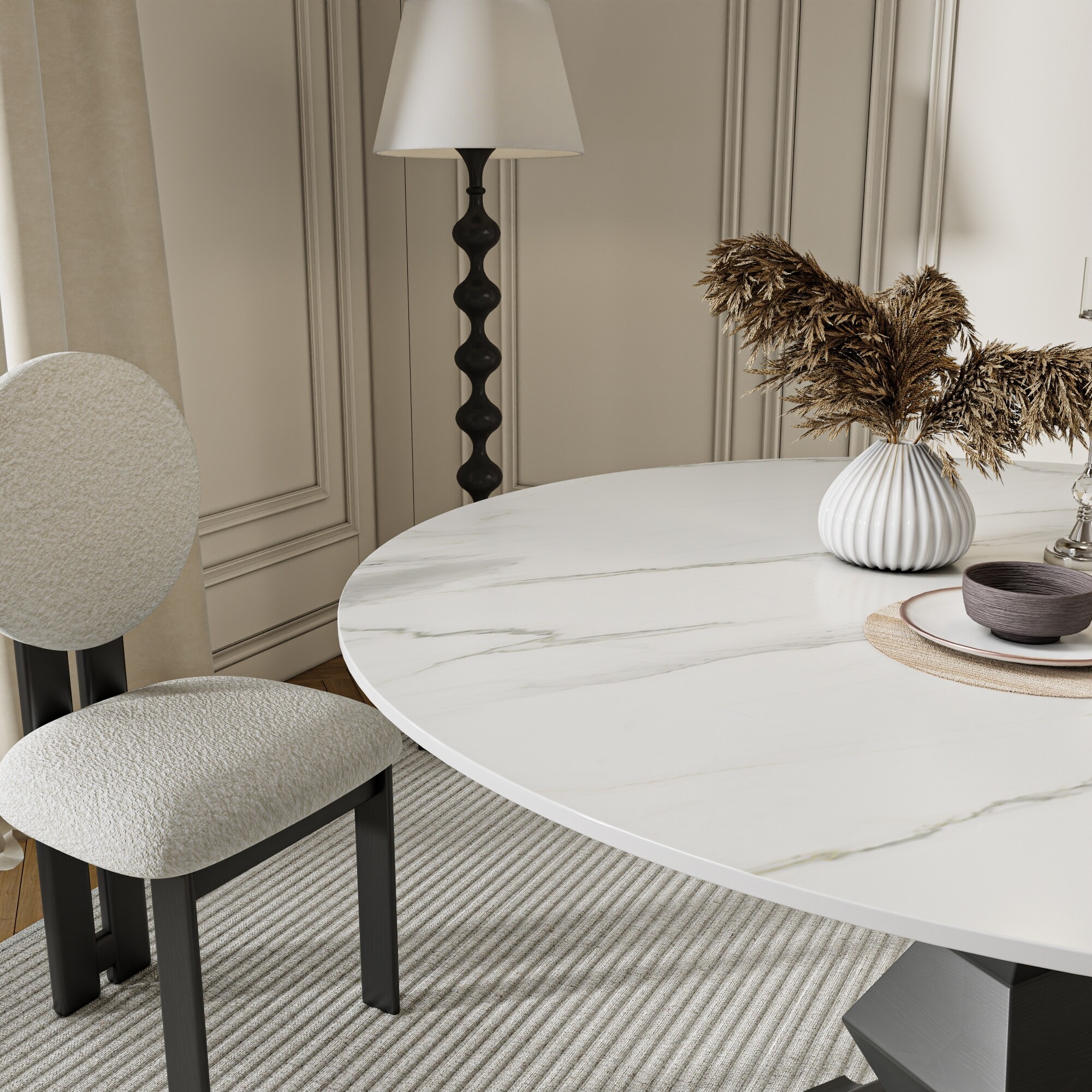 Family-Sized Stone Dining Table With Eco-Friendly Zig-Zag