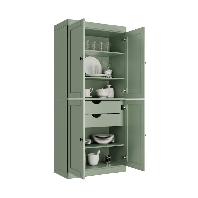Palace Imports 100% Solid Wood 32" Pantry Cabinet with Shaker Doors, 2-Drawers and Adjustable Shelves