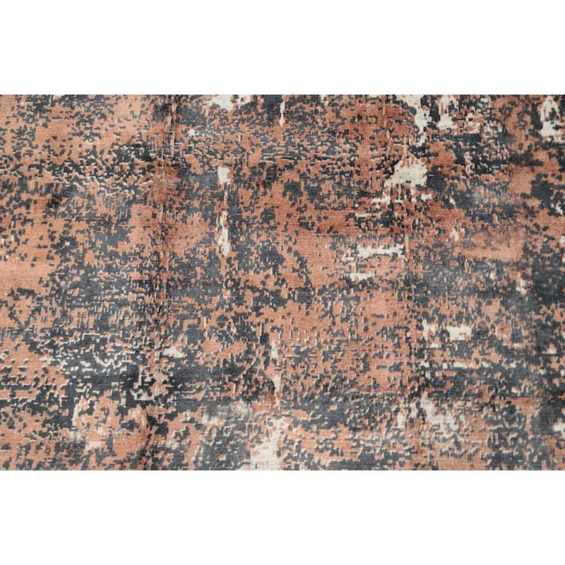 Hand Knotted Oriental Viscose Silk Carpet Modern Abstract Peach Abstract Area Rug - 7' 7'' X 5' 6''