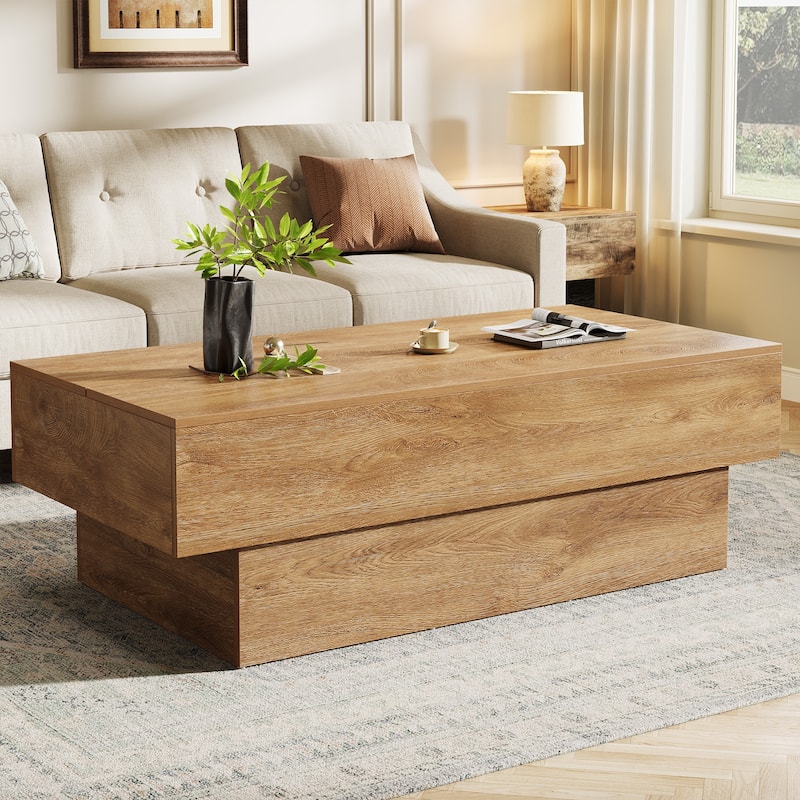 55-Inch Wooden Coffee Tea Center Table for Living Room - Light Brown