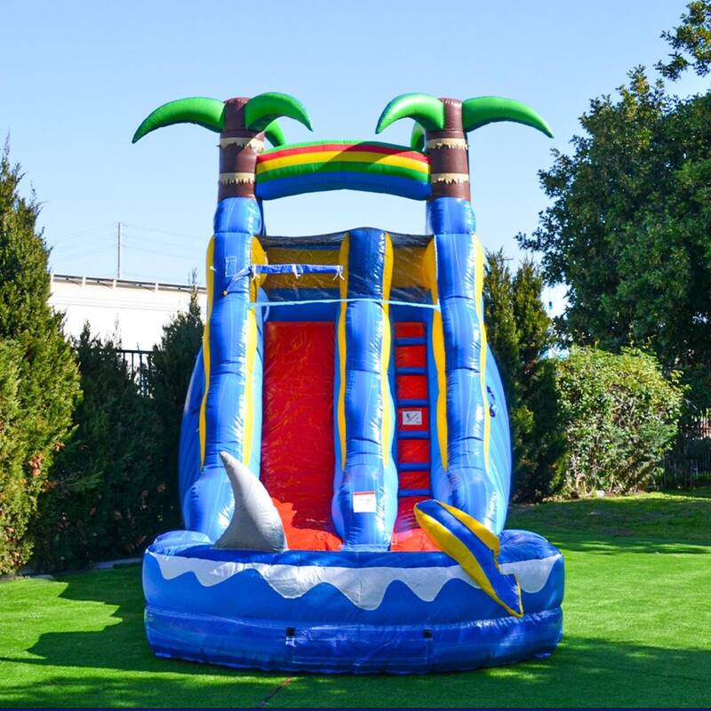 HeroKiddo 15' Ocean Shark Commercial Grade Inflatable Water Slide with Detachable Splash Pool & Air Blower for Kids and Adult